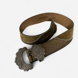 Streets Ahead Vintage Genuine Leather Waist Belt w/ Ornate Heavy Metal